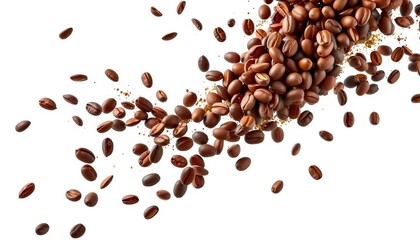 Coffee beans splashing in mid-air, isolated on white,  studio,   high-resolution