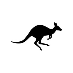 Detailed Side View of a Running Wallaby Rendered as a Black Silhouette Graphic
