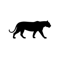 Clean Vector Art of a Walking Tiger Showcased as a Black Silhouette from the Side