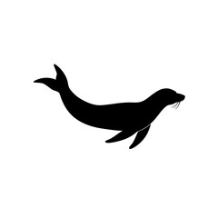 Clean Vector Art of a Diving Seal Showcased as a Black Silhouette from the Side