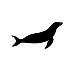 Obraz premium A Black Silhouette Vector Illustration of a Diving Seal from a Side Profile