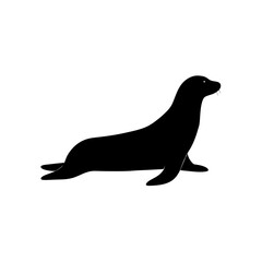 Clean Vector Art of a Resting Sea Lion Showcased as a Black Silhouette from Side