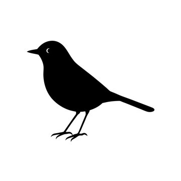 Detailed Side View of a Hopping Robin Rendered as a Black Silhouette Graphic