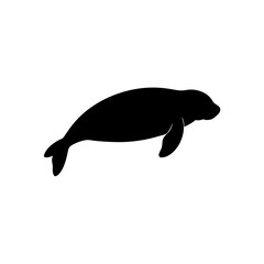 Fototapeta premium Simple Side View of a Manatee Floating Black Silhouette Vector Clip Art Illustration