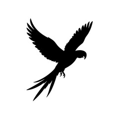 Obraz premium Graceful Side View of a Macaw Flying Black Silhouette Vector Clip Art Illustration