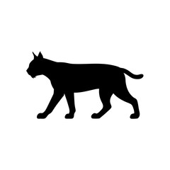 Obraz premium Cautious Side View of a Lynx Stalking Black Silhouette Vector Clip Art Illustration