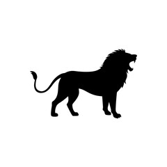 Fierce Side View of a Lion Roaring Black Silhouette Vector Clip Art Illustration