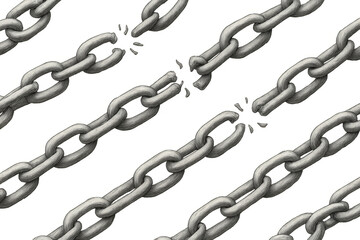Obraz premium Breaking steel chains represent freedom, escape, and overcoming limitations, against a transparent background
