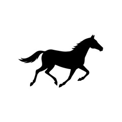 Fototapeta premium Fast Side View of a Horse Galloping Black Silhouette Vector Clip Art Illustration
