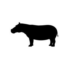 Solid Side View of a Hippopotamus Standing Black Silhouette Vector Clip Art Illustration