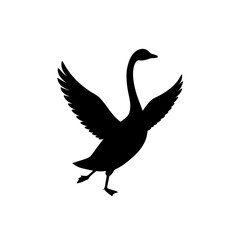 Simple Side View of a Goose Flapping Black Silhouette Vector Clip Art Illustration