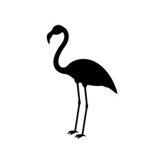 Elegant Side View of a Flamingo Standing Black Silhouette Vector Clip Art Illustration