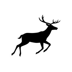Fototapeta premium Black Silhouette Of a Side View Elk Running Through Forest vector illustration