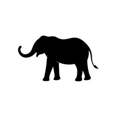 Obraz premium Black Silhouette Of a Side View Elephant Walking with Trunk Down vector illustration