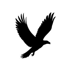 Obraz premium Black Silhouette Of a Side View Eagle Soaring in Sky vector illustration