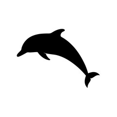 Fototapeta premium Black Silhouette Of a Side View Dolphin Leaping on White Background vector illustration