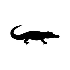 Fototapeta premium Black Silhouette Of a Side View Crocodile Crawling with Mouth Open vector illustration