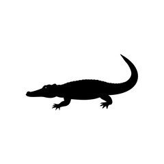 Black Silhouette Of a Side View Crocodile Crawling Slowly vector illustration