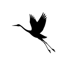 Obraz premium Black Silhouette Of a Side View Crane Flying Gracefully vector illustration