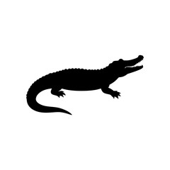 Fototapeta premium Black Silhouette Of a Side View Crocodile Basking Peacefully vector illustration