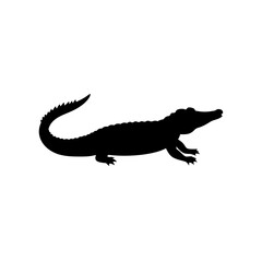 Obraz premium Black Silhouette Of a Side View Crocodile Basking in Sunlight vector illustration