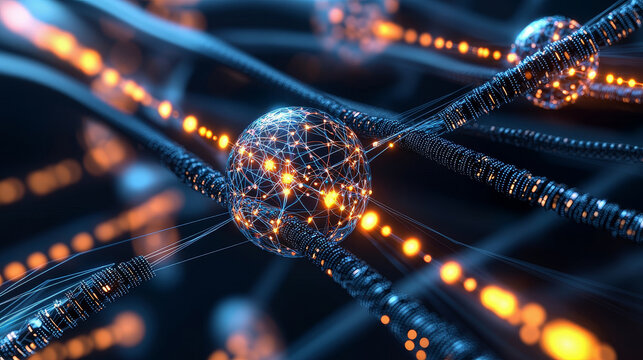 Abstract digital network with glowing connections and nodes.