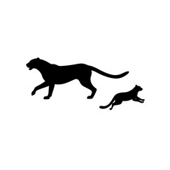 Naklejka premium Black Silhouette Of a Side View Cheetah Chasing with Speed vector illustration