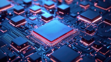 Fototapeta premium Detailed close-up view of a computer chip on a circuit board.