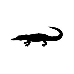 Naklejka premium Black Silhouette Of a Side View Alligator Crawling vector illustration