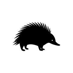 Black Silhouette Of an Echidna Walking on White Background vector illustration