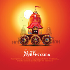 Indian festival Ratha Yatra of Lord god Jagannath, Balabhadra and Subhadra on Chariot with people. new abstract vector illustration design