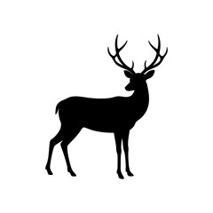 Black Silhouette Of a Red Deer Standing on White Background vector illustration