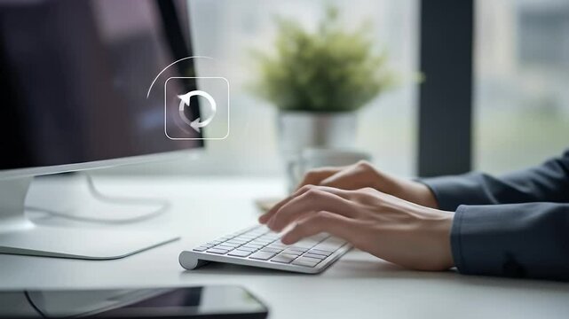 Man Typing at Computer with Refresh Symbol Overlay