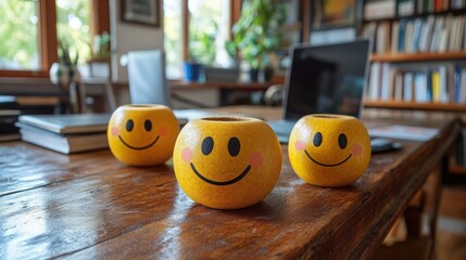 Cheerful Candle Holders on Wooden Table in Bright Workspace