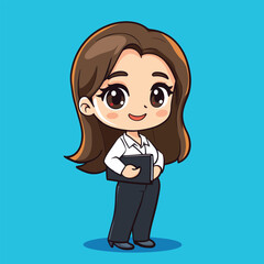Cheerful Anime Businesswoman Holding Folder