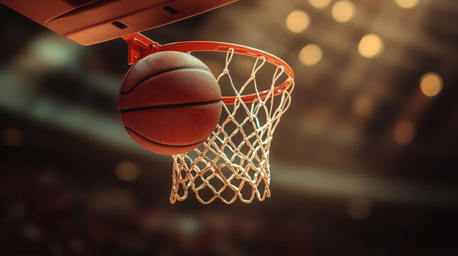 Basketball Shooting Ball Through Rim in a Professional Arena