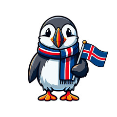 Obraz premium Cute Icelandic Puffin Celebrating National Day