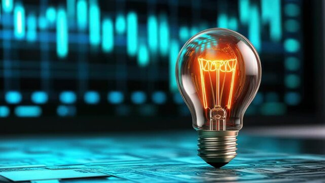 A glowing light bulb on a digital background, symbolizing innovation, creativity, and new ideas in a tech-driven world.