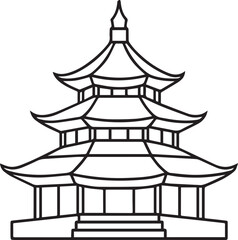 pagoda outline vector illustration line art	