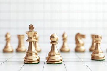 Strategic investment planning with golden chess pieces on a financial grid