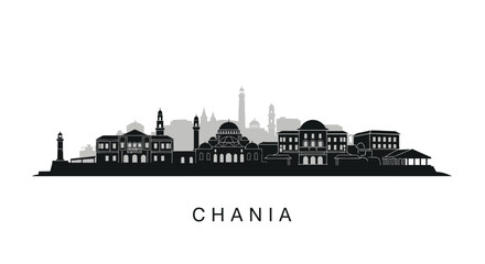 Obraz premium Chania with Crete skyline silhouette, Greece, and travel.