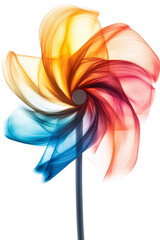 Colorful pinwheel with swirling blades, featuring vibrant shades of yellow, red, blue, and white.