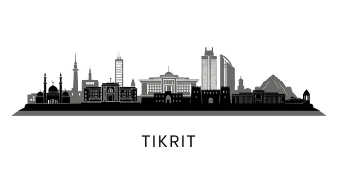 Tikrit Iraq skyline vector silhouette.