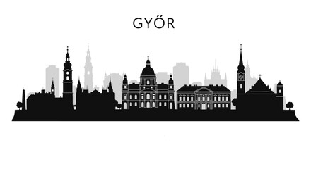 Fototapeta premium Gyor with Hungary Skyline Silhouette Cityscape.