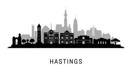 Obraz premium Hastings with New Zealand City skyline Vector.