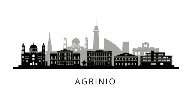 Agrinio skyline with Greece, and vector silhouette.