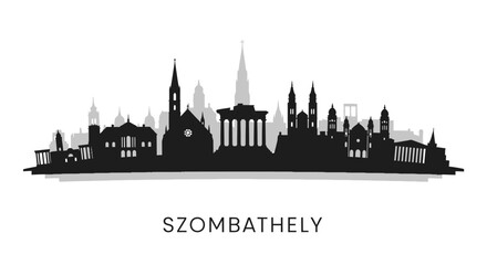 Fototapeta premium Szombathely Hungary Skyline Black Silhouette.