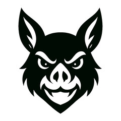 Obraz premium Bat face logo, white background, monochrome black, flat vector illustration, illustrator style