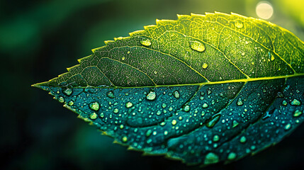 green leaf with water drops