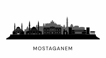 Mostaganem Algeria Skyline Silhouette Vector.